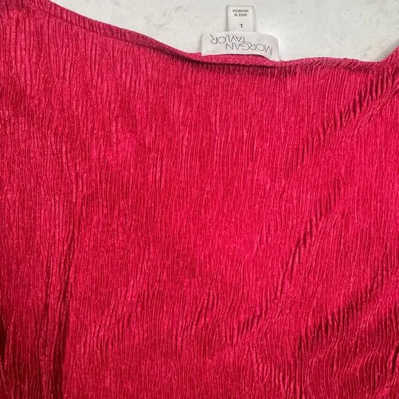 Morgan Taylor Sangria Red Pink Textured Blouse Women's Large Retro Peplum 80s - Picture 13 of 15